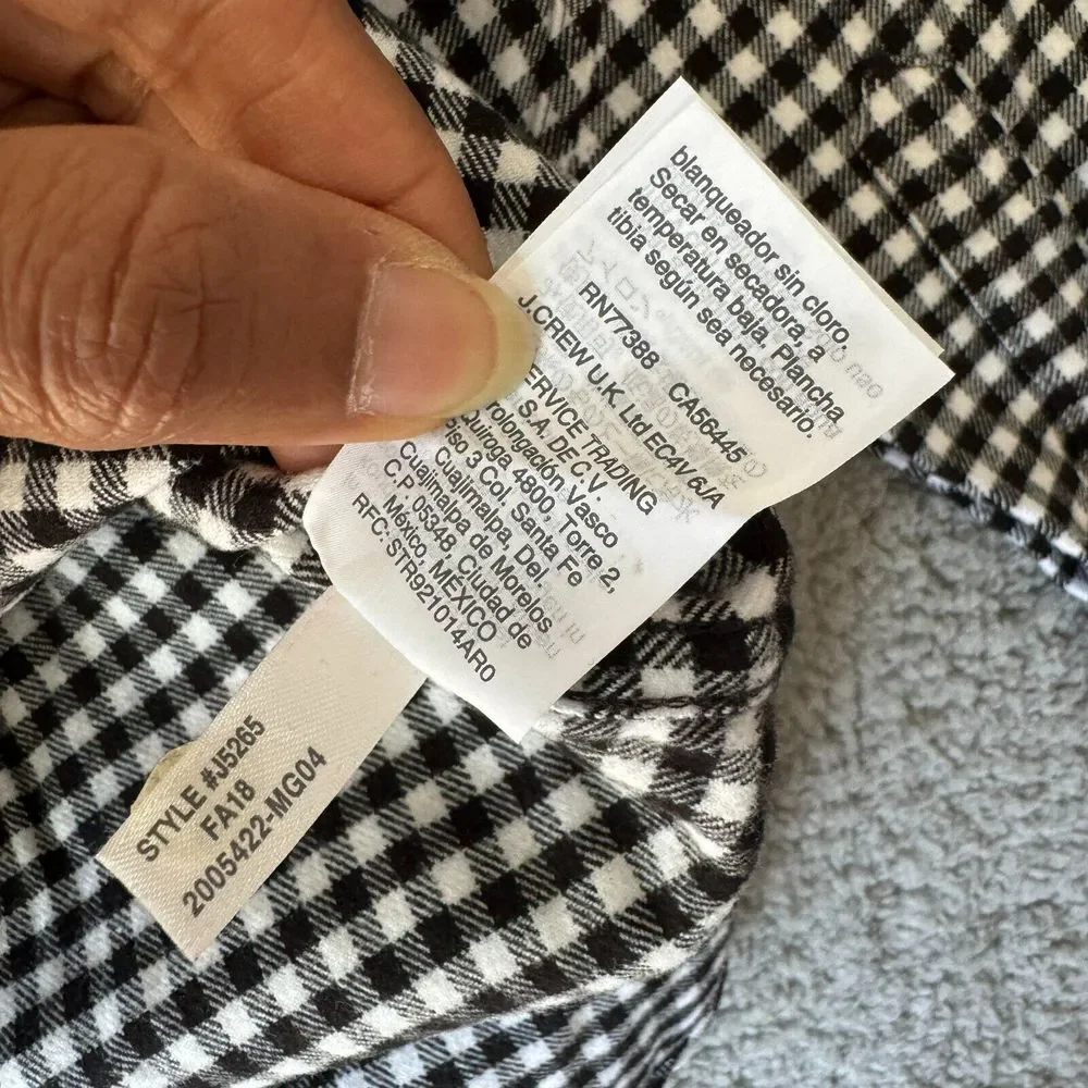 NEW J. Crew Shirt Mens Small Black White‎ Check Gingham Flannel Popover Zip Top